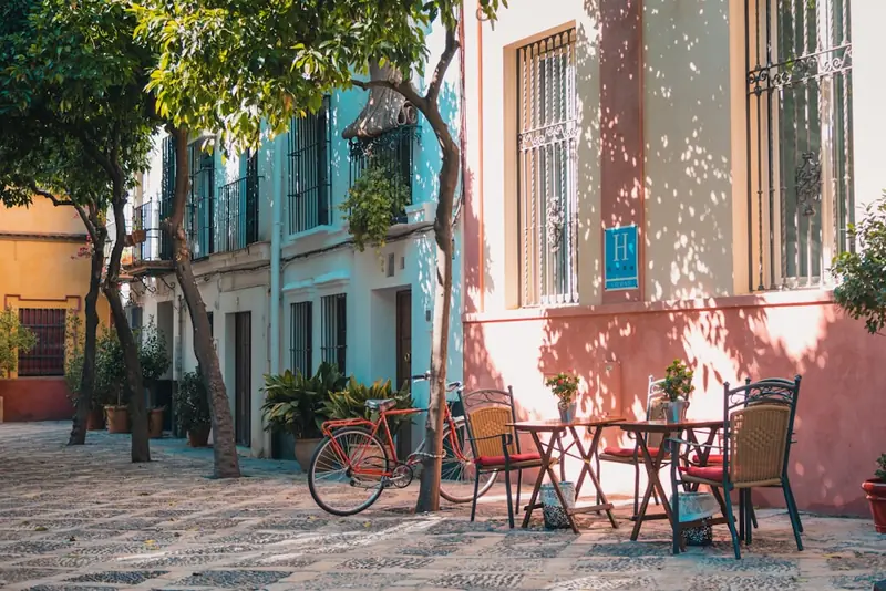 Café tables on a pretty French street